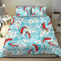 Turquoise Palaka Hawaii Aloha Bedding Set Koi Pond Mix Plumeria - Polynesian Pride
