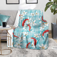 Turquoise Palaka Hawaii Aloha Blanket Koi Pond Mix Plumeria - Polynesian Pride