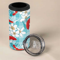 Turquoise Palaka Hawaii Aloha 4 in 1 Can Cooler Tumbler Koi Pond Mix Plumeria - Polynesian Pride