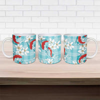 Turquoise Palaka Hawaii Aloha Ceramic Mug Koi Pond Mix Plumeria - Polynesian Pride