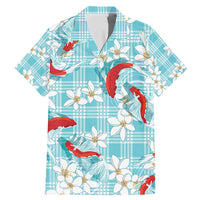 Turquoise Palaka Hawaii Aloha Family Matching Mermaid Dress and Hawaiian Shirt Koi Pond Mix Plumeria - Polynesian Pride