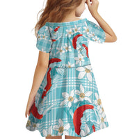 Turquoise Palaka Hawaii Aloha Family Matching Off Shoulder Short Dress and Hawaiian Shirt Koi Pond Mix Plumeria - Polynesian Pride