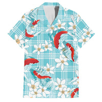 Turquoise Palaka Hawaii Aloha Family Matching Off Shoulder Short Dress and Hawaiian Shirt Koi Pond Mix Plumeria LT7 Dad's Shirt - Short Sleeve Turquoise - Polynesian Pride