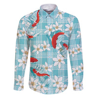 Turquoise Palaka Hawaii Aloha Family Matching Puletasi and Hawaiian Shirt Koi Pond Mix Plumeria - Polynesian Pride