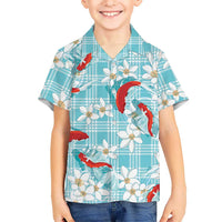 Turquoise Palaka Hawaii Aloha Family Matching Puletasi and Hawaiian Shirt Koi Pond Mix Plumeria LT7 - Polynesian Pride