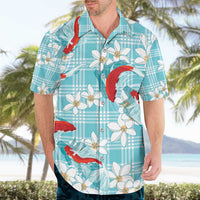 Turquoise Palaka Hawaii Aloha Hawaiian Shirt Koi Pond Mix Plumeria - Polynesian Pride