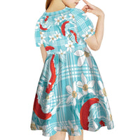 Turquoise Palaka Hawaii Aloha Kid Short Sleeve Dress Koi Pond Mix Plumeria LT7 - Polynesian Pride