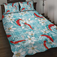 Turquoise Palaka Hawaii Aloha Quilt Bed Set Koi Pond Mix Plumeria - Polynesian Pride