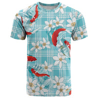 Turquoise Palaka Hawaii Aloha T Shirt Koi Pond Mix Plumeria - Polynesian Pride