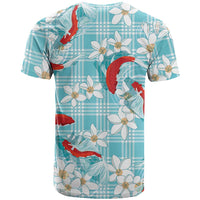 Turquoise Palaka Hawaii Aloha T Shirt Koi Pond Mix Plumeria - Polynesian Pride