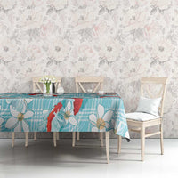 Turquoise Palaka Hawaii Aloha Tablecloth Koi Pond Mix Plumeria - Polynesian Pride