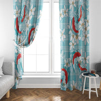 Turquoise Palaka Hawaii Aloha Window Curtain Koi Pond Mix Plumeria - Polynesian Pride