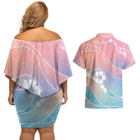 Aloha Hawaii Floral Tapa Couples Matching Off Shoulder Short Dress and Hawaiian Shirt Patchwork Pastel Candy - Polynesian Pride