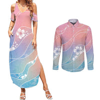 Aloha Hawaii Floral Tapa Couples Matching Summer Maxi Dress and Long Sleeve Button Shirt Patchwork Pastel Candy - Polynesian Pride
