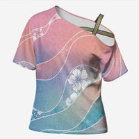 Aloha Hawaii Floral Tapa Cross Shoulder Shirt Patchwork Pastel Candy - Polynesian Pride
