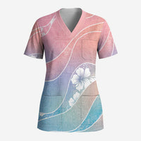 Aloha Hawaii Floral Tapa Scrub Top Patchwork Pastel Candy - Polynesian Pride