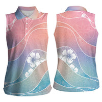 Aloha Hawaii Floral Tapa Women Sleeveless Polo Shirt Patchwork Pastel Candy - Polynesian Pride