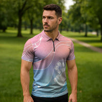 Aloha Hawaii Floral Tapa Zipper Polo Shirt Patchwork Pastel Candy - Polynesian Pride