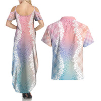 Hawaii Aloha Plumeria Lei Pastel Candy Palaka Couples Matching Summer Maxi Dress and Hawaiian Shirt - Polynesian Pride