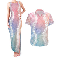 Hawaii Aloha Plumeria Lei Pastel Candy Palaka Couples Matching Tank Maxi Dress and Hawaiian Shirt - Polynesian Pride