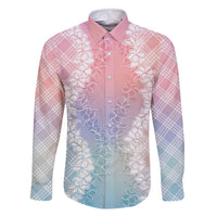 Hawaii Aloha Plumeria Lei Pastel Candy Palaka Family Matching Off The Shoulder Long Sleeve Dress and Hawaiian Shirt - Polynesian Pride