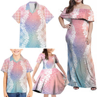 Hawaii Aloha Plumeria Lei Pastel Candy Palaka Family Matching Off Shoulder Maxi Dress and Hawaiian Shirt - Polynesian Pride