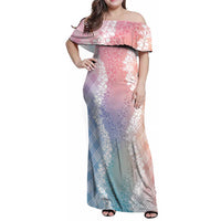 Hawaii Aloha Plumeria Lei Pastel Candy Palaka Family Matching Off Shoulder Maxi Dress and Hawaiian Shirt - Polynesian Pride