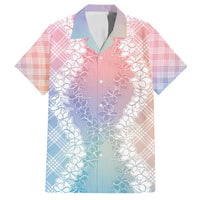 Hawaii Aloha Plumeria Lei Pastel Candy Palaka Family Matching Off Shoulder Short Dress and Hawaiian Shirt - Polynesian Pride