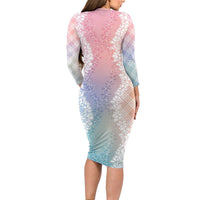 Hawaii Aloha Plumeria Lei Pastel Candy Palaka Long Sleeve Bodycon Dress - Polynesian Pride