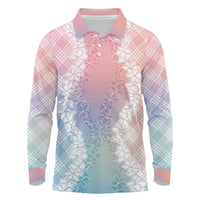 Hawaii Aloha Plumeria Lei Pastel Candy Palaka Long Sleeve Polo Shirt - Polynesian Pride