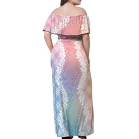 Hawaii Aloha Plumeria Lei Pastel Candy Palaka Off Shoulder Maxi Dress - Polynesian Pride