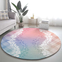 Hawaii Aloha Plumeria Lei Pastel Candy Palaka Round Carpet - Polynesian Pride