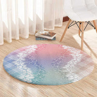 Hawaii Aloha Plumeria Lei Pastel Candy Palaka Round Carpet - Polynesian Pride