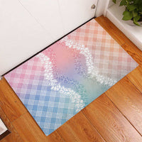 Hawaii Aloha Plumeria Lei Pastel Candy Palaka Rubber Doormat - Polynesian Pride