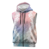 Hawaii Aloha Plumeria Lei Pastel Candy Palaka Sleeveless Zip Hoodie - Polynesian Pride