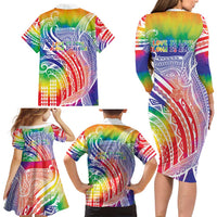 Aloha Pride Rainbow Tie Dye Family Matching Long Sleeve Bodycon Dress and Hawaiian Shirt Humpback Whale - Love is Love
