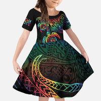 Hawaii Pride Family Matching Mermaid Dress and Hawaiian Shirt Rainbow Swirls LT7 Daughter's Dress Colorful - Polynesian Pride