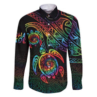 Hawaii Pride Family Matching Mermaid Dress and Hawaiian Shirt Rainbow Swirls LT7 Dad's Shirt - Long Sleeve Colorful - Polynesian Pride