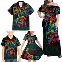 Hawaii Pride Family Matching Off Shoulder Maxi Dress and Hawaiian Shirt Rainbow Swirls