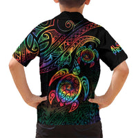 Hawaii Pride Family Matching Short Sleeve Bodycon Dress and Hawaiian Shirt Rainbow Swirls LT7 - Polynesian Pride