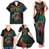 Hawaii Pride Family Matching Tank Maxi Dress and Hawaiian Shirt Rainbow Swirls