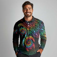 Hawaii Pride Long Sleeve Polo Shirt Rainbow Swirls LT7 - Polynesian Pride
