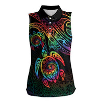 Hawaii Pride Women Sleeveless Polo Shirt Rainbow Swirls LT7 Female Colorful - Polynesian Pride