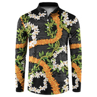 Aloha Festive Hawaii Button Sweatshirt Mokihana - Maile and Ilima on Black - Polynesian Pride