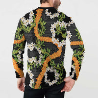 Aloha Festive Hawaii Button Sweatshirt Mokihana - Maile and Ilima on Black - Polynesian Pride