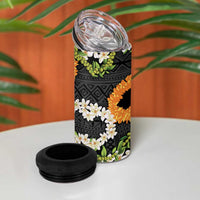 Aloha Festive Hawaii 4 in 1 Can Cooler Tumbler Mokihana - Maile and Ilima on Black - Polynesian Pride
