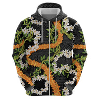 Aloha Festive Hawaii Hoodie Mokihana - Maile and Ilima on Black - Polynesian Pride