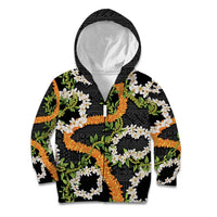 Aloha Festive Hawaii Kid Hoodie Mokihana - Maile and Ilima on Black - Polynesian Pride