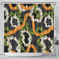 Aloha Festive Hawaii Shower Curtain Mokihana - Maile and Ilima on Black - Polynesian Pride