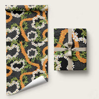Aloha Festive Hawaii Wrapping Paper Mokihana - Maile and Ilima on Black LT7 58" × 23" Black - Polynesian Pride